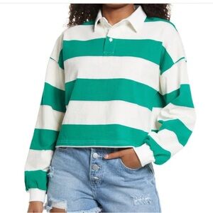 BP Nordstrom Rugby Shirt Long Sleeve Collared Preppy Juniors Large Kelly Green